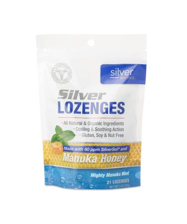American Biotech Labs Silver Biotics Silver Lozenges 60 PPM SilverSol Mighty Manuka Mint 21 Lozenges