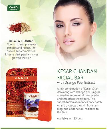Vaadi Herbals Kesar Chandan Facial Bars - 4 Pack (25gm Each) - Orange Peel Extract - Nourishing & Brightening - International Shipping - Buy Online on GoSupps.com