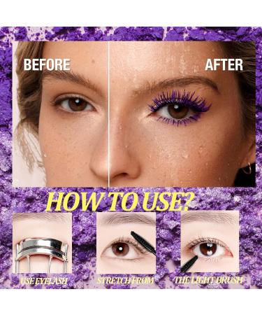 5D Waterproof Purple Mascara for Long Lasting & Thick Lashes - Smudge-Proof Fiber Mascara for Natural Length & Durable Curl - Perfect for Halloween & Christmas Stage Looks - Buy Online on GoSupps.com