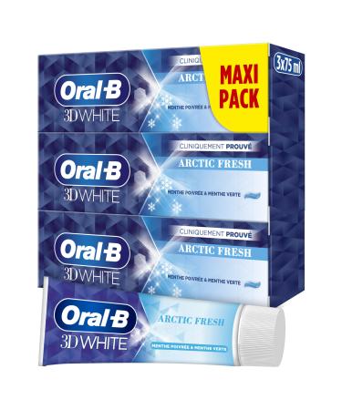 Oral-B 3D White Arctic Fresh Toothpaste Stain Removal for Whiter Teeth from the First Brush, Gentle on Enamel, Peppermint & Spearmint Flavour, Pack of 3 x 75ml