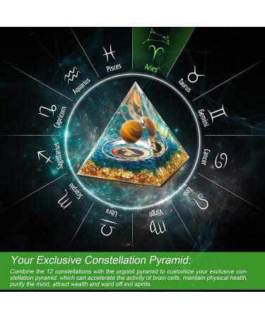 HuiJuKeJi Aries Orgonite Pyramid with Tiger Eye Stone - Zodiac Constellations Crystal Gift for Astrology Healing - Buy Online on GoSupps.com