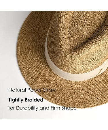 Wide Brim Straw Panama Hat Fedora for Women/Men | UPF Sun Protection Beach Hat in Khaki-Beige | Medium-Large Size - Buy Online on GoSupps.com
