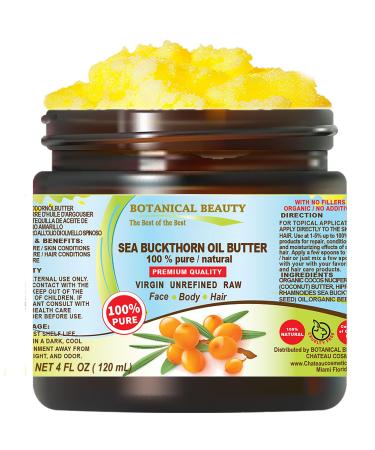 Botanical Beauty SEA BUCKTHORN OIL BUTTER Pure Natural Virgin Unrefined RAW for FACE SKIN BODY HAIR NAILS vitamin C (4 Fl Oz) 4 Fl Oz (Pack of 1)