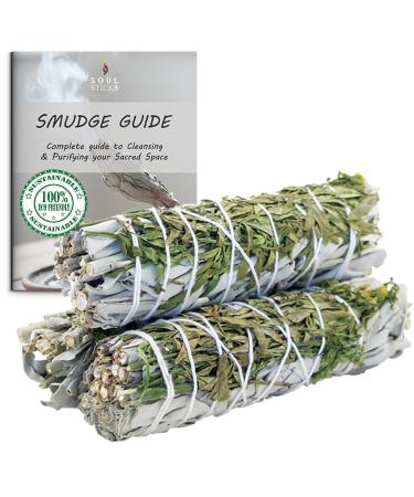 Ancientveda White Sage Mix Smudge Sticks 3 Pack for Cleansing Meditation Yoga and Smudging | Organic White Sage Mixed with Cinnamon Copal Ruda Rue Peppermint or Yerba Santa (White & Ruda Rue)