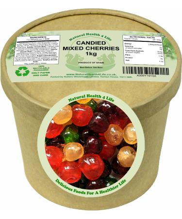 Natural Health 4 Life Cake Baking Ingredients Candied Whole Mixed Colour (Dark Red Red Green Gold) Glace Cherries 1 kg in Recyclable Tub (1 Tub) - Buy Online on GoSupps.com