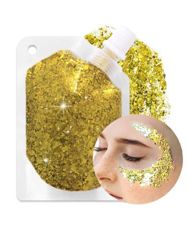 Body Glitter Gel  50ml Mermaid Sequins Chunky Glitter  Holographic Liquid Nail Glitter Eyeshadow Easy to Apply&Remove  Christmas Party Rave Accessories Eye Face Glitter Makeup Long Lasting Sparkling Gold