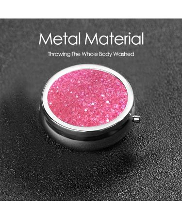 Sparkling Pink Glitter Pill Box - Portable 3 Compartment Metal Organizer for Vitamins & Travel | Cute Pill Case for Purse & Pocket - Buy Online on GoSupps.com