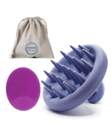 Maviso massager for scalp + facial cleaning brush + storage bag.Massage brush for scalp made of 100 % silicone (scalp massage device lavender) massage device for scalp lavender
