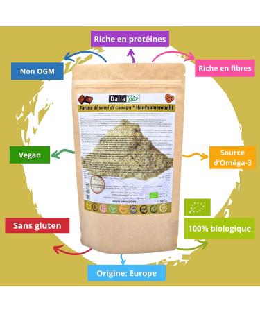 Dalia Farine de Graines de Chanvre Bio 500g | 43% Prot ines | Sans Gluten | Riche en Fibres | Vegan | Qualit Premium | Pour Pains Smoothies et Recettes Fit 500 g (Lot de 1) - Buy Online on GoSupps.com