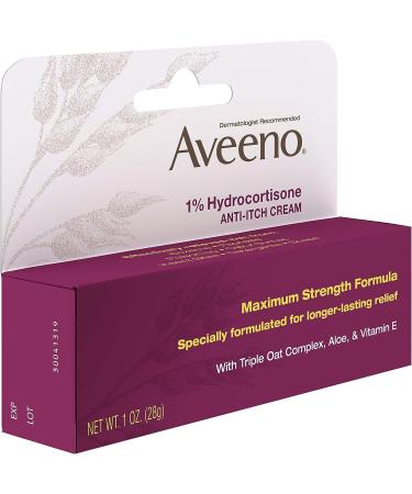 Aveeno Maximum Strength 1% Hydrocortisone Anti-Itch Cream - 1 Oz | Eczema, Psoriasis, Insect Bites Relief - Buy Online on GoSupps.com