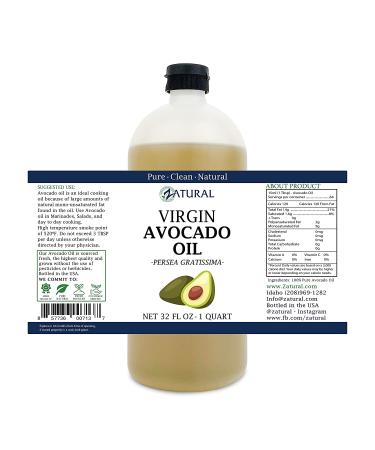 Zatural 100% Pure Virgin Avocado Oil - Cold Pressed, Non-GMO, Vegan - 32oz for Cooking, Frying, Baking, Sauces, Dressings - 1 Pack - Buy Online on GoSupps.com