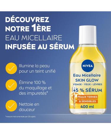 NIVEA SKIN GLOW Micellar Water (1 x 400 ml) Serum-infused facial cleanser with Amino Acid & Vitamin C E Fragrance-free waterproof micellar makeup remover brightens dull and tired skin - Buy Online on GoSupps.com