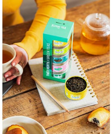 Kusmi Tea Gift Set Les Verts - Organic Green Tea Assortment in 5 Metal Tins (25g each) - Gr ner Jasmin Green Ginger Label Imp rial Green Rose Green Mint - Perfect International Gift - Buy Online on GoSupps.com