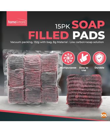 SOL 15pk Stainless Steel Soap Filled Pads Versatile Cleaning Pad for Home and Kitchen Heavy Duty Soap Filled Scouring Pads for Pots Pans and Cookers Cutting Grease and Stains Soap Pads for Scrubbing - Buy Online on GoSupps.com