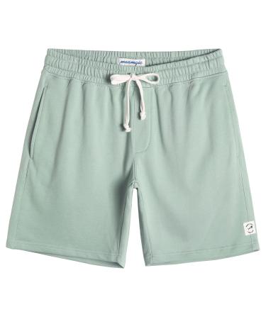 maamgic Mens Sweat Shorts 7" Above Knee Workout Gym Shorts Lounge Shorts with Zipper Pockets Mint Large