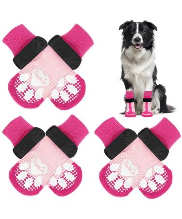Eyein 3 pairs double-sided anti-slip socks for dogs soft dog socks Pfot protection with adjustable Velcro fastener for hardwood floors indoors pink L L pink (3 pairs)