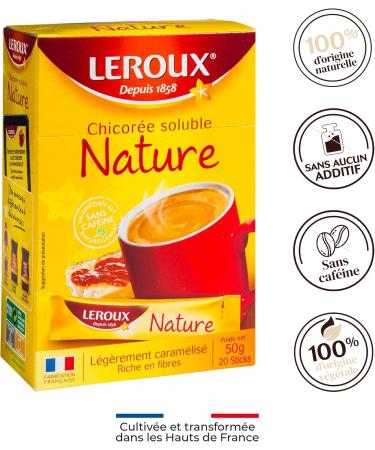Leroux - Soluble Chicory Nature in Sticks - 100% Plant Origin - Roasted Chicory Lightly Caramelized Taste - Rich in Fiber No Added Sugars - Pack of 6 Boxes of 20 Sticks - Buy Online on GoSupps.com