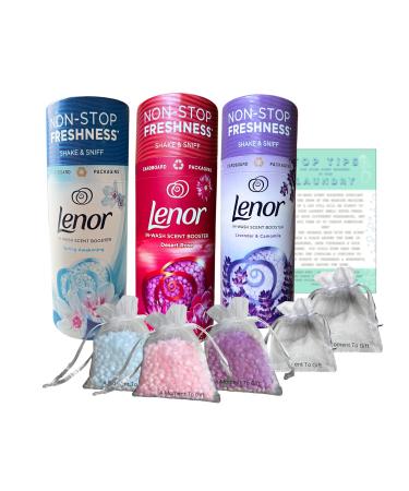 Lenor in Wash Scent Boosters Beads Spring Awakening Lavender Camomile & Desert Rose 176g each bundled with 5xOrganza Bags & Top Tips Guide