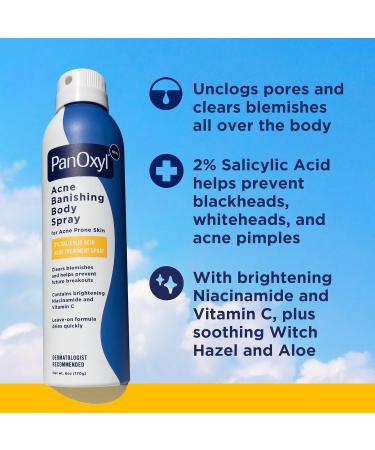 PanOxyl Acne Banishing Body Spray - 2% Salicylic Acid Pimple Treatment with Niacinamide & Vitamin C 360 Spray 6 Oz - Clear Breakouts Fast - Buy Online on GoSupps.com