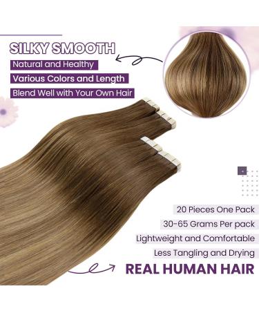 LAAVOO Tape Extensions Real Hair Balayage Ombre Brown & Blonde | 30cm 20PCS Invisible Smooth Perfect for All Hair Types - Buy Online on GoSupps.com
