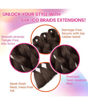 Silk-co 24inch Jumbo Braids Hair Afro Braiding Hair Extensions Ombre Silky Synthetic Heat Resistant 100g-Medium Brown 24 Inch Medium Brown - Buy Online on GoSupps.com