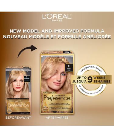 L Or al Paris Superior Preference 9 weeks of Luminous Fade-Defying Permanent Hair Dye 8 Medium Blonde 100% Grey Coverage 1 Hair Dye Kit (Packaging May Vary) Medium Blonde 1 count (Pack of 1) - Buy Online on GoSupps.com