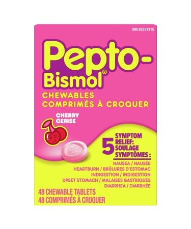 Pepto Bismol Chewables Upset Stomach Relief Diarrhea Relief Heartburn Nausea Indigestion Upset Stomach Cherry Flavour 48 Count Cherry 48 Count (Pack of 1)