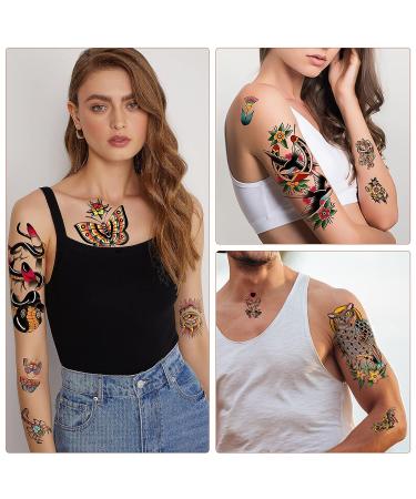77 Sheets Vintage Temporary Tattoos - Old School Flower Swallows Butterflies Tiger Scorpion Snake Hand Owl Swords - Men Women Girls - Half Arm Fake Tattoos - Buy Online on GoSupps.com