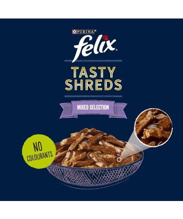 Felix Tasty Shreds Adult Wet Cat Food Mixed Selection in Gravy 120x80g Mixed 80 g (Pack of 120) - Buy Online on GoSupps.com