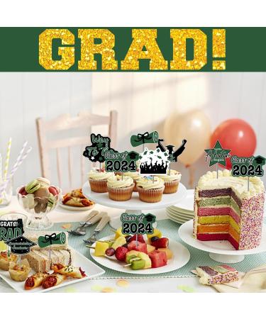 48pcs Graduation Cupcake Toppers Green Grad Cap Diploma Cupcake Toppers Supplies for Graduation Class of 2024 Party Decorations 8 designs - Buy Online on GoSupps.com