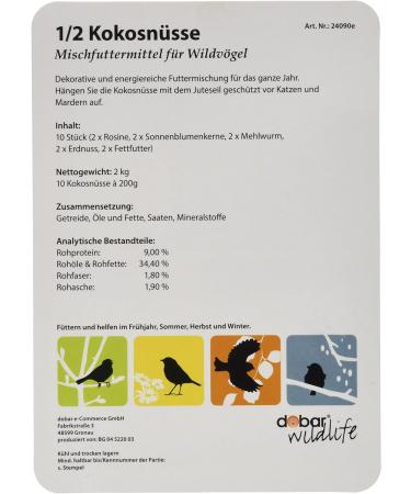 DoBar 10x Coconut Bird Feed - 5 Varieties for All-Year Feeding - 2kg Wild Bird Food in Half Coconut Shells - Buy Online on GoSupps.com
