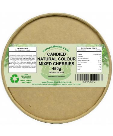 Natural Health 4 Life Cake Baking Ingredients Mixed Natural Colour Glace Cherries 450 g in Recyclable Tub (1 Tub) 450g - Buy Online on GoSupps.com