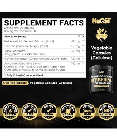 Berberine Supplement. Added Turmeric Curcumin Trans-Resveratrol & More - Support Gastrointestinal Body Management & Immune System - 60 Capsules - Buy Online on GoSupps.com