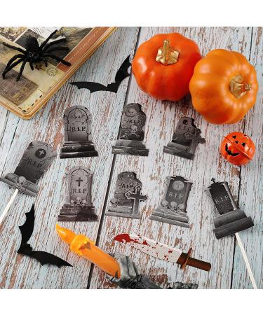 Whaline 24Pcs Halloween Cupcake Toppers 8 Designs Tombstone Graveyard Cake Toppers Scary Cupcake Decoration Table Centerpiece Sticks Appetizer Picks for Party Supplies - Buy Online on GoSupps.com