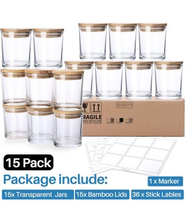 15-Pack 6oz Clear Glass Candle Jars with Bamboo Lids and Labels - Dishwasher Safe | Empty Candle Making Containers - Buy Online on GoSupps.com