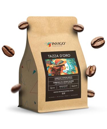 Invigo Espresso Coffee Beans 340g - Aroma-Rich Whole Coffee Bean Small Batch Local Premium Roasting Vegan & Gluten-Free Birthday or Christmas Gift Ideas for Coffee Lovers Whole Bean Tazza D'Oro