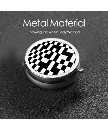 Buy Black and White Checkered Portable Metal Pill Box - Round Mini 3-Compartment | Ideal for Travel & Small Pills - Buy Online on GoSupps.com