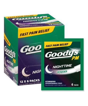 Goody's PM Nighttime Powder, Dissolve Packs for Pain with Sleeplessness, 6 Individual Packets, 12 Pack 6 Count (Pack of 12)