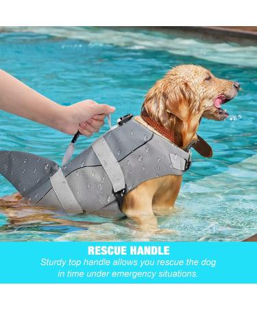 YUDISEN Dog Life Jacket Dog Summer Swimming Shark Safety Vest with Adjustable Strap and Rescue Handle for Beach Pool Boating With Free Dog Bath Brush (Grey M) Grey M - Buy Online on GoSupps.com