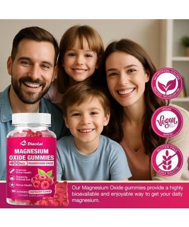 Magnesium Oxide Gummies 400mg for Nerve & Muscle Support - Chewable Supplement for Adults & Kids Sugar-Free Non-GMO Raspberry Flavor 120 Count - Buy Online on GoSupps.com
