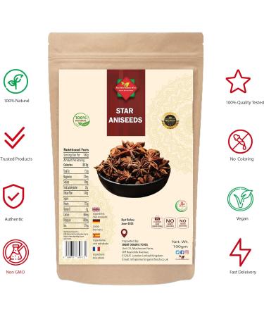 Premium Quality Star Anise Seeds - 100g | Natural, Vegan, Non GMO | No Additives or Preservatives - Buy Online on GoSupps.com
