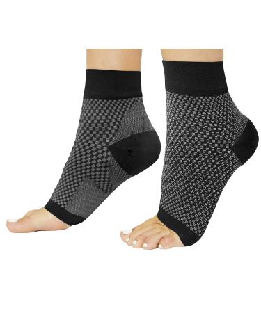 Premium Compression Socks for Plantar Fasciitis Heel - Ankle Foot Sleeves for Everyday and Night Splints Pain Relief Treatment with Arch Support - Black - Large (1 Pair) - CS1-Black-L Black Large (Pack of 2)