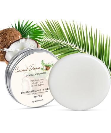 Solid Conditioner Bar Organic Plant Based SLS Free Vegan All Hair Types | pH Balanced Plastic Free | Eco Friendly Safe For Travel (Coconut Dream) | 2oz