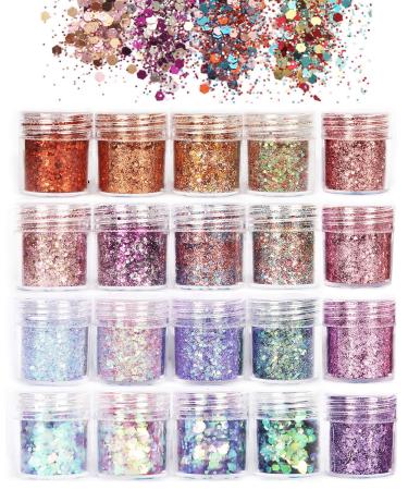 Anderk 20 boxes glitter for face body glitter glitter sequin chunky glitter for face nails eyes lips hair body make-up glitter pillette (10ml) 20 color a