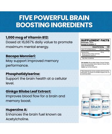 Vitality Now Youthful Brain 4-Bottle Bundle - Memory & Brain Health Support Supplement - Bacopa Monnieri, Ginkgo Biloba, B12 - 240-Day Supply - 960 Capsules - Buy Online on GoSupps.com