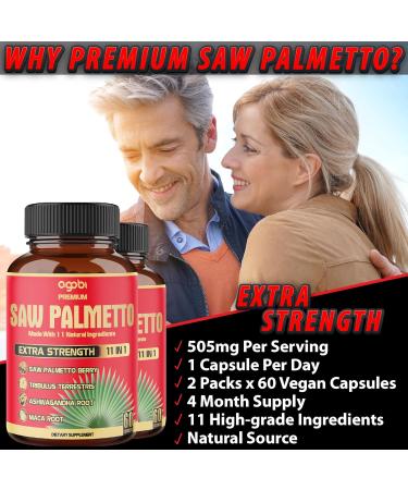 2 Packs 60 Counts 4 Months - Saw Palmetto Capsules 5300 mg - 11in1 with Ashwagandha, Turmeric, Tribulus, Maca, Green Tea, Holy Basil & More - Extract for Prostate, Skin & Immune Support - Buy Online on GoSupps.com