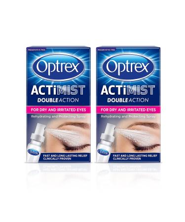 Optrex ActiMist 2-in-1 Dry and Irritated Eye Spray Soothing for Itchy Dry Tired Eyes 10 ml (Pack of 2)