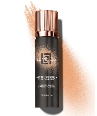 LUMINESS Spray Airbrush Foundation Makeup Shade 050 - Lightweight Full Coverage Foundation for Face Neck & Body - Water-Based Concealer for Seamless Blending Natural-Looking Finish 2.36 fl oz 050 - Medium Warm