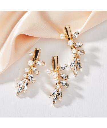 AW BRIDAL Wedding Hair Clip Rhinestone Bridal Hair Pieces Hair Combs for Women Pearl Wedding Hair Barrettes Wedding Hair Accessories for Brides 3pcs (Gold)