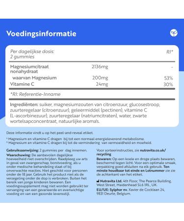 Nutravita Magnesium Citrate Gummies with Vitamin C Vegan High Strength 2136 mg Citrate with 200 mg elemental mg Magnesium Supplements with Vitamin C Supports Energy and Reduces Power - Buy Online on GoSupps.com